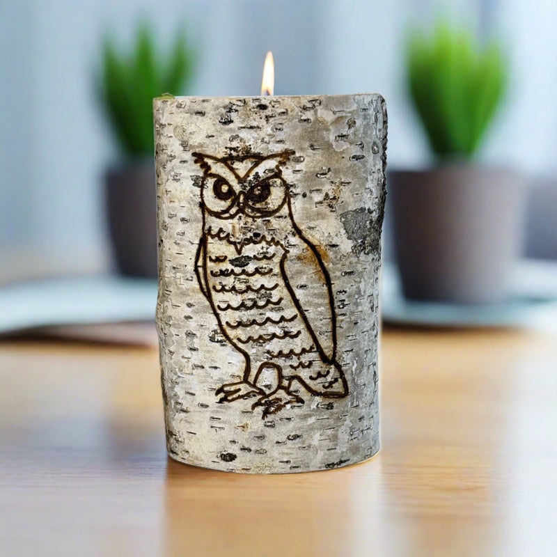 Handcrafted All Natural Birch Wood Candle - Owl