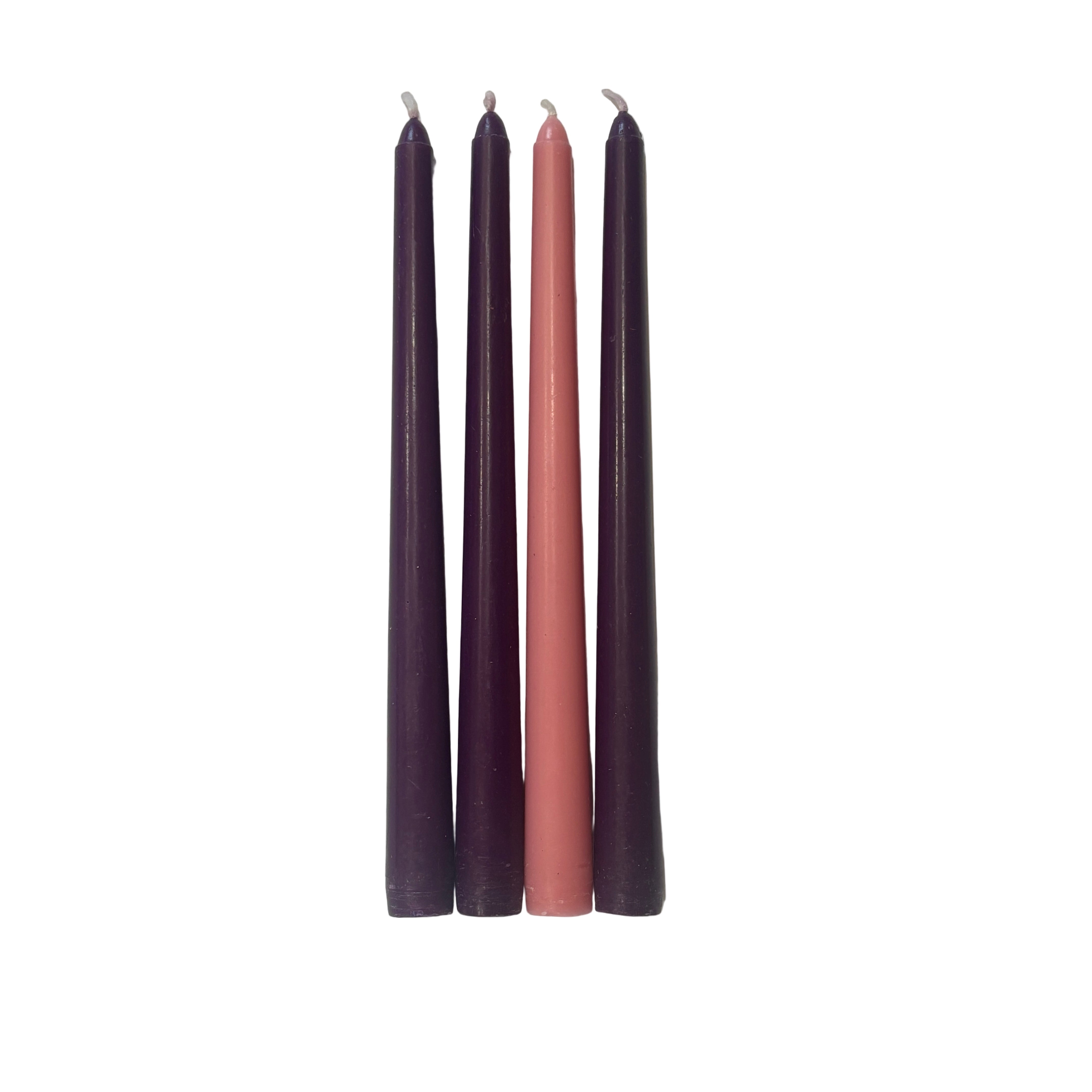 Four advent colored tapers candles in purple and pink to refill the advent wreath 