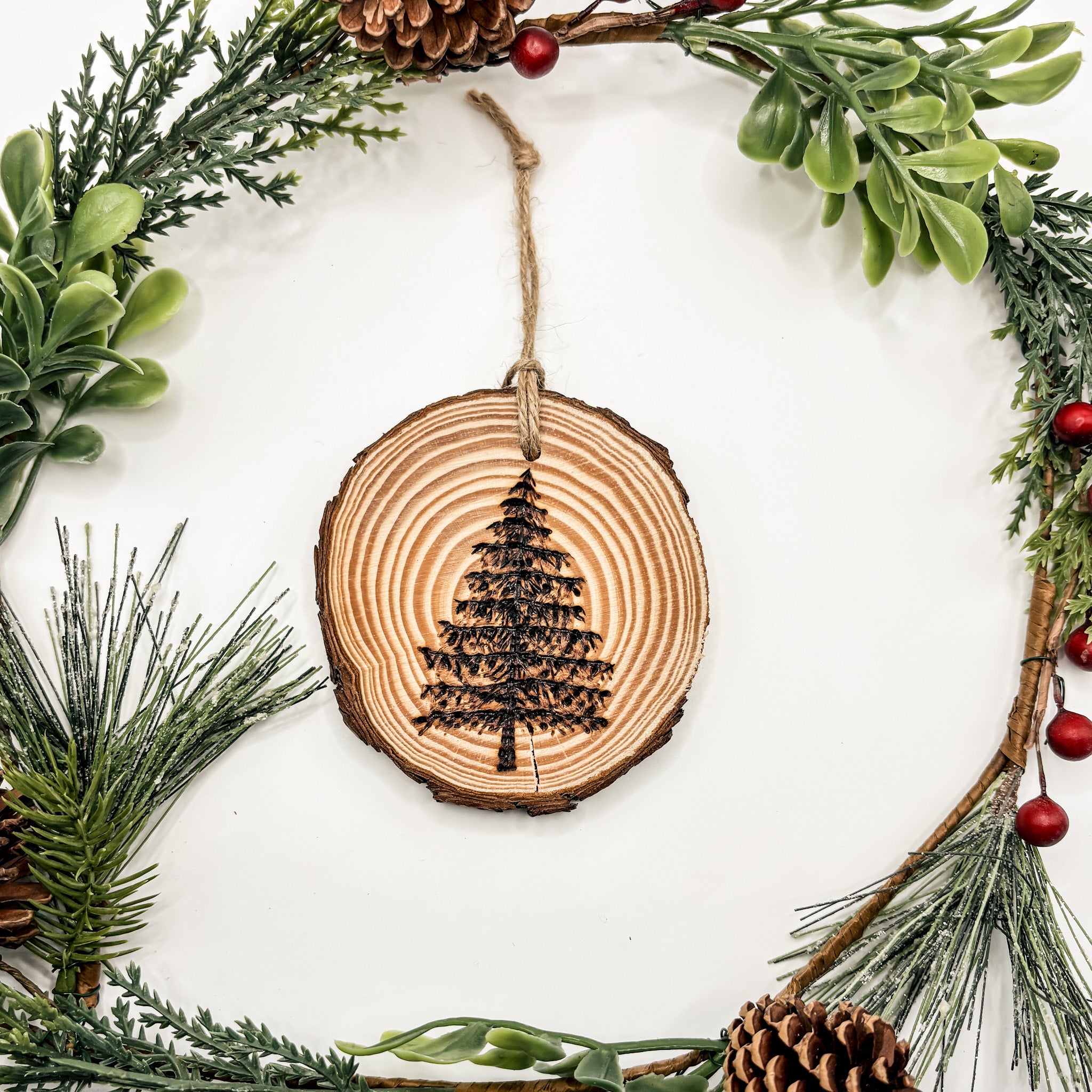 Hand-burned Pine Tree Wood Slice Ornament