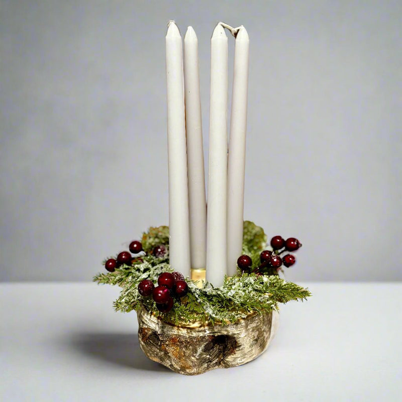 Birch Log Holiday Taper Candle Centerpiece