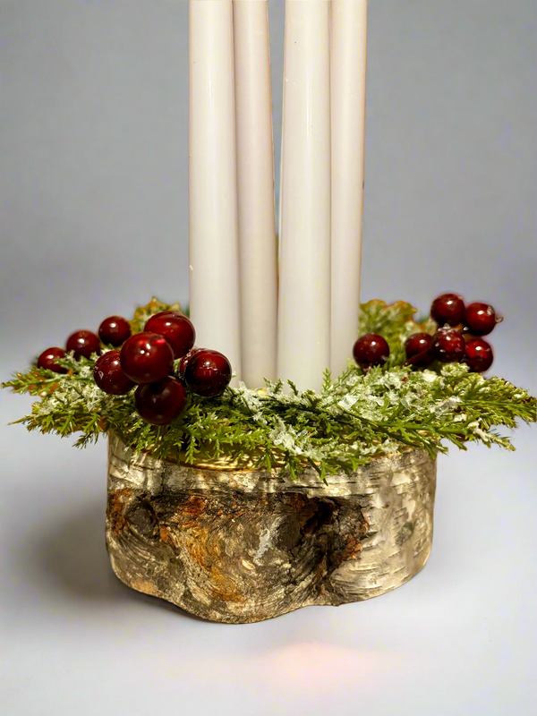 Birch Log Holiday Taper Candle Centerpiece