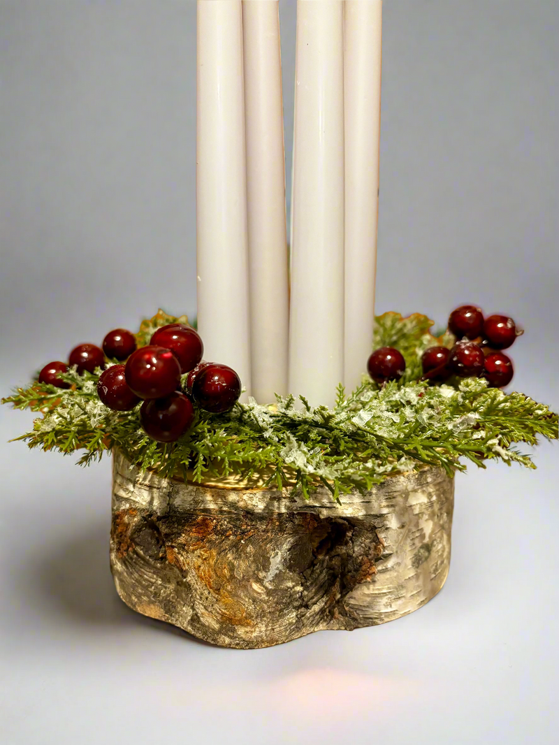 Birch Log Holiday Taper Candle Centerpiece