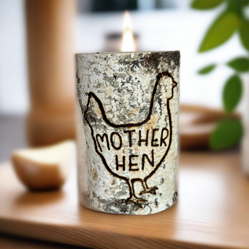 Handcrafted All Natural Birch Wood Memorial Candle - Mother Hen