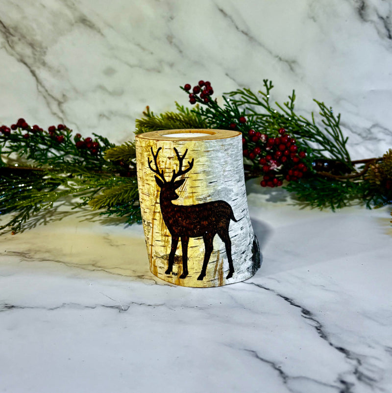 Handcrafted All Natural Birch Wood Candle - Holiday Deer