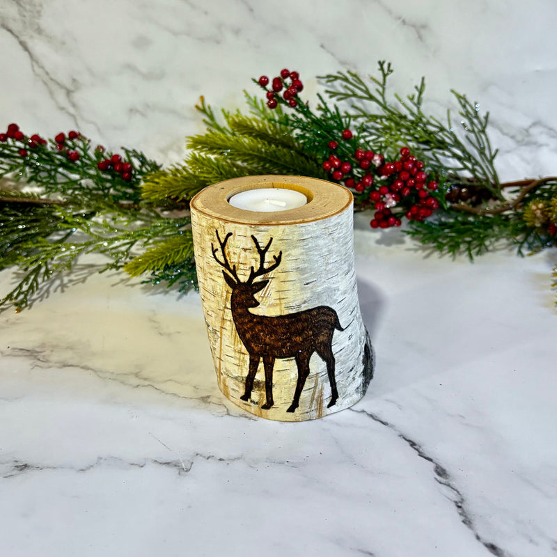 Handcrafted All Natural Birch Wood Candle - Holiday Deer