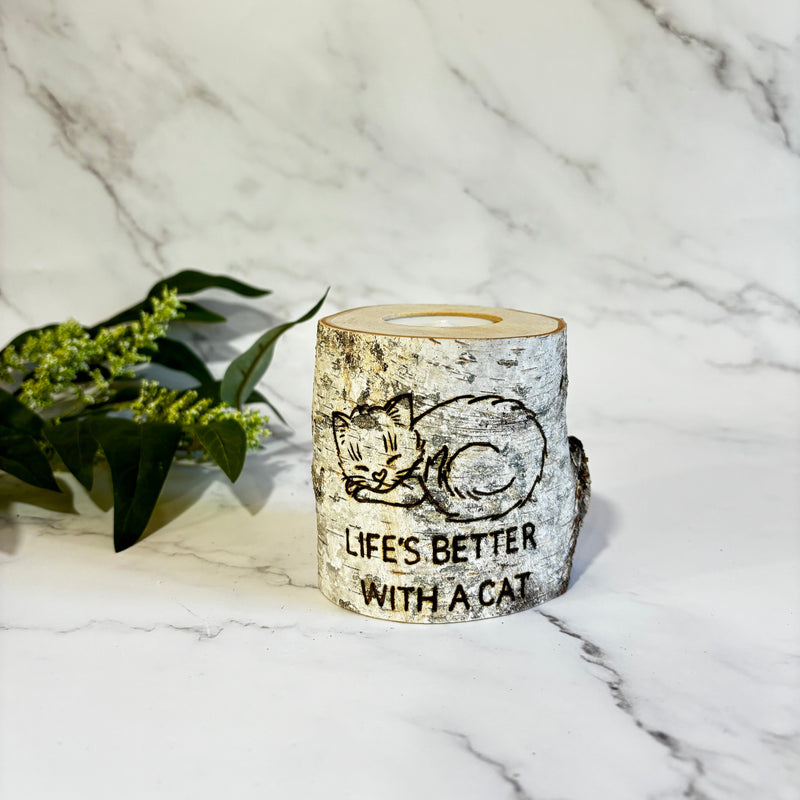 Handcrafted All Natural Birch Wood Candle - Cat Lover