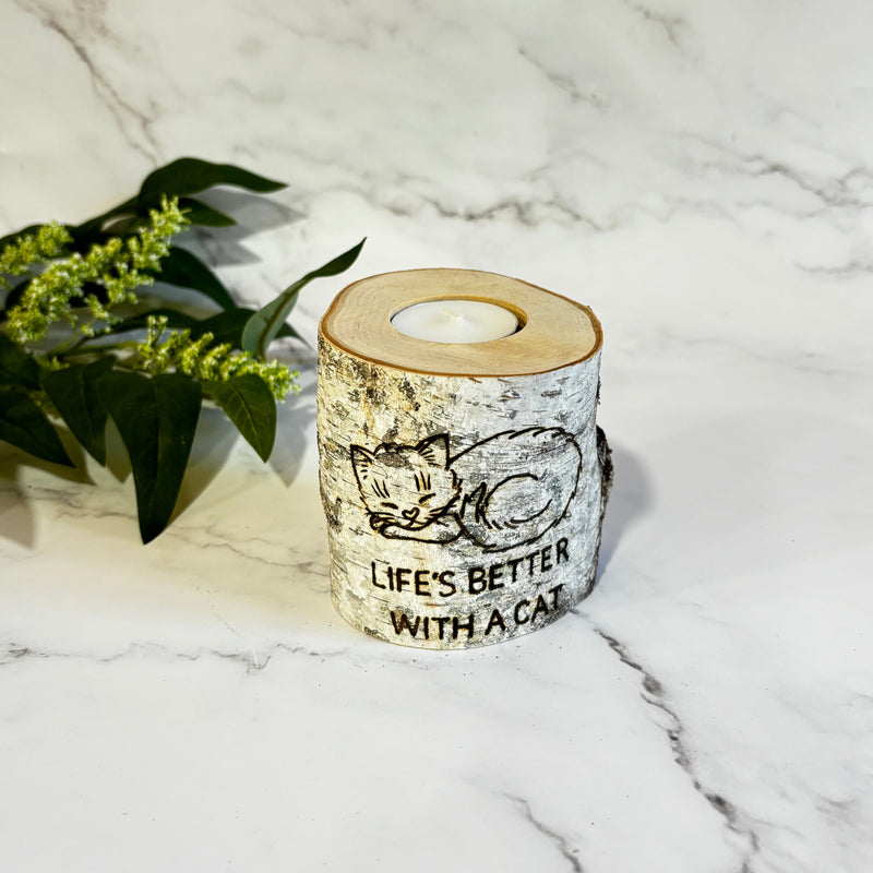 Handcrafted All Natural Birch Wood Candle - Cat Lover