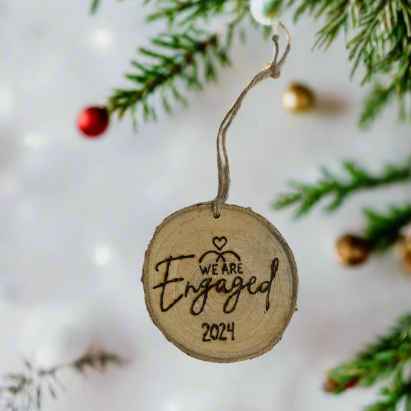 First Christmas Engaged Wood Slice Ornament