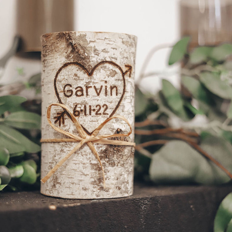 Personalized Birch Wood Candle Holder with Last Name