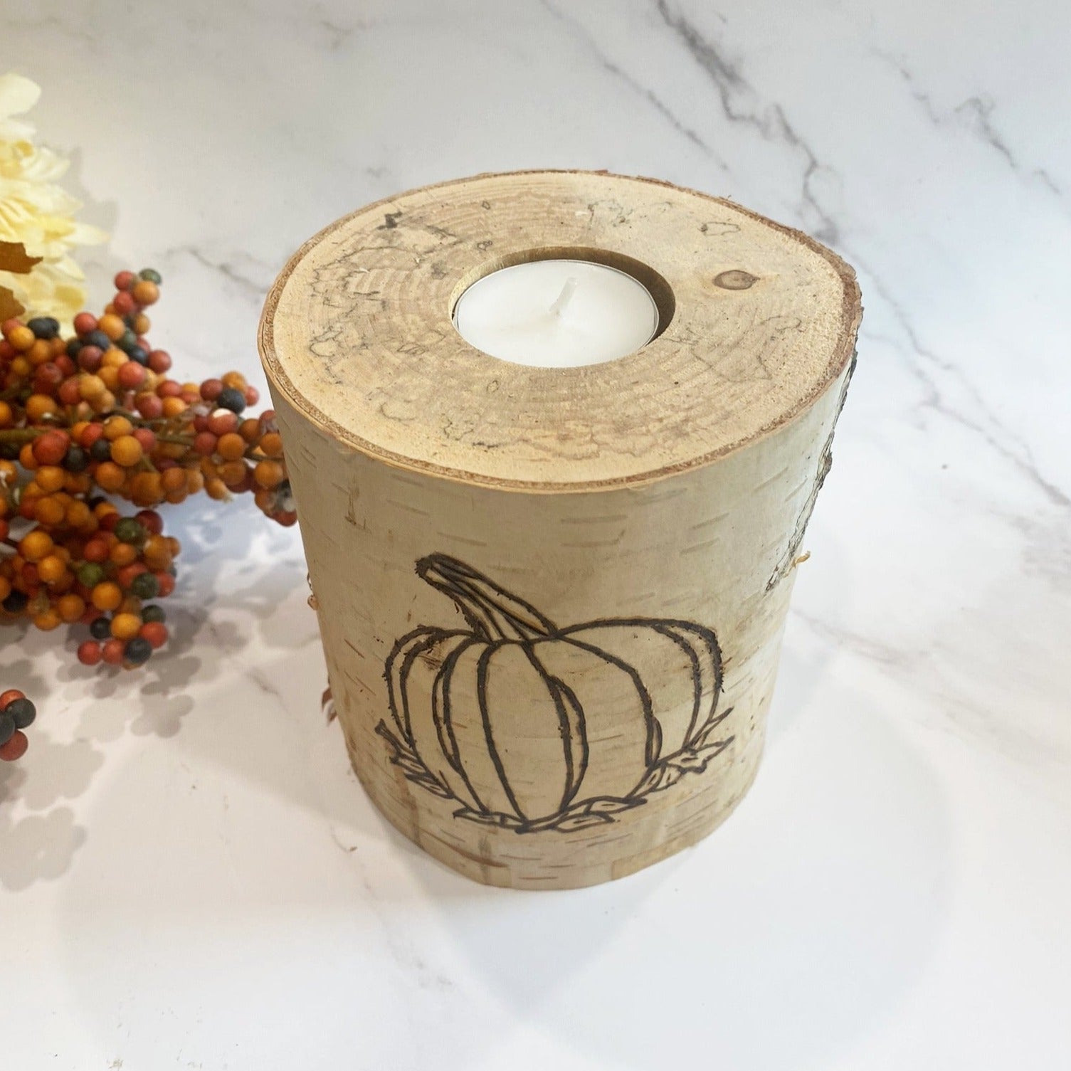 Handcrafted All Natural Birch Wood Candle - Pumpkin