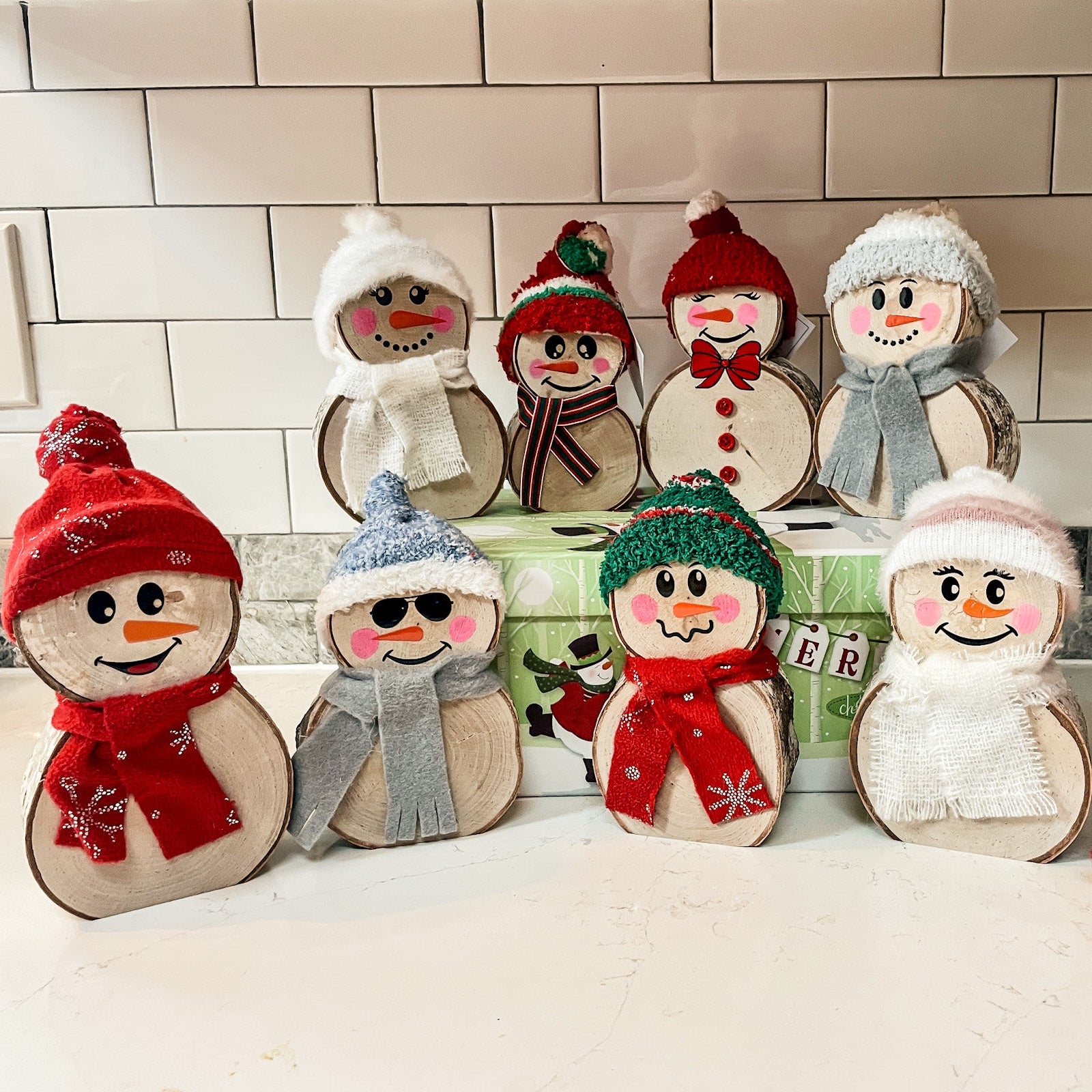 Handcrafted All Natural Birch Wood Snowmen
