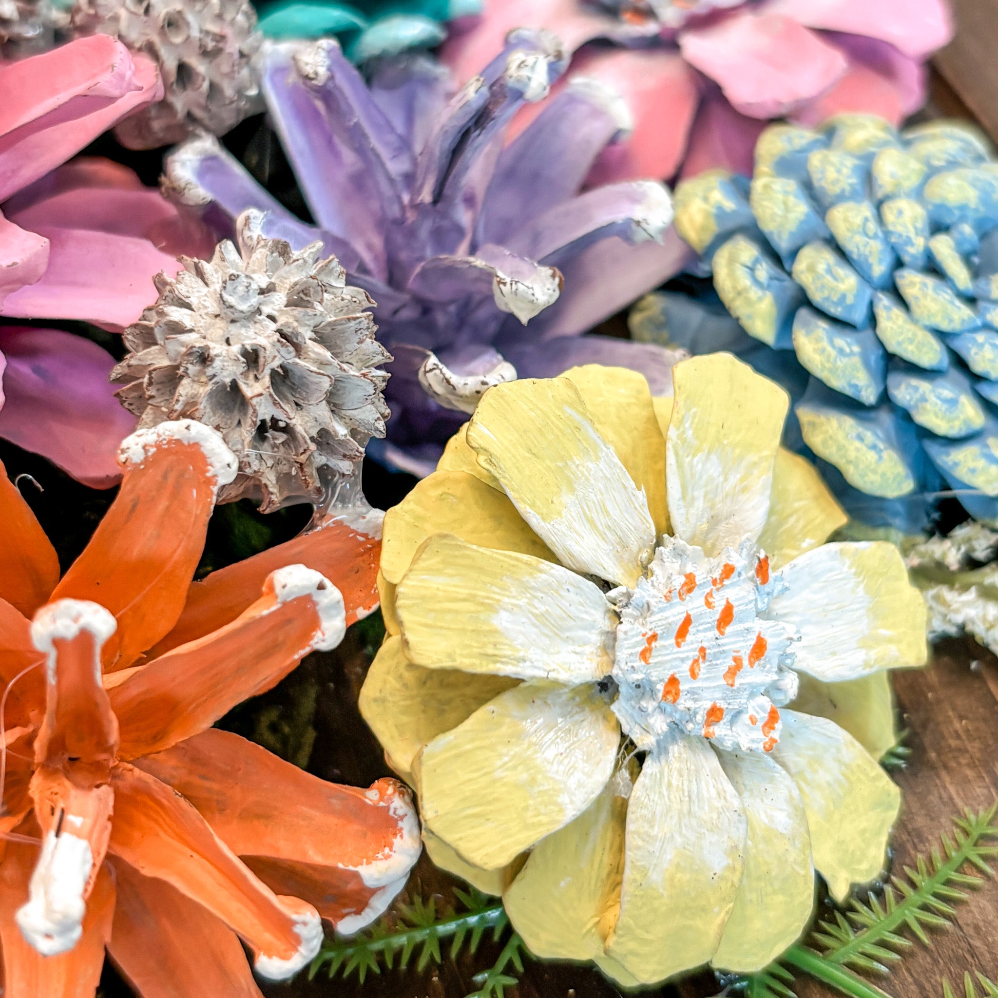 Nature-Inspired Flower Wall Art – Pinecone and Birch Handmade Piece