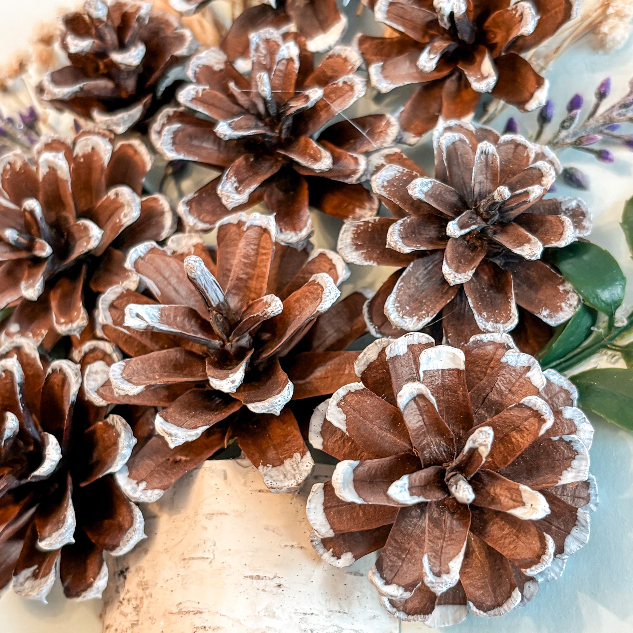 Nature-Inspired Flower Wall Art – Pinecone and Birch Handmade Piece