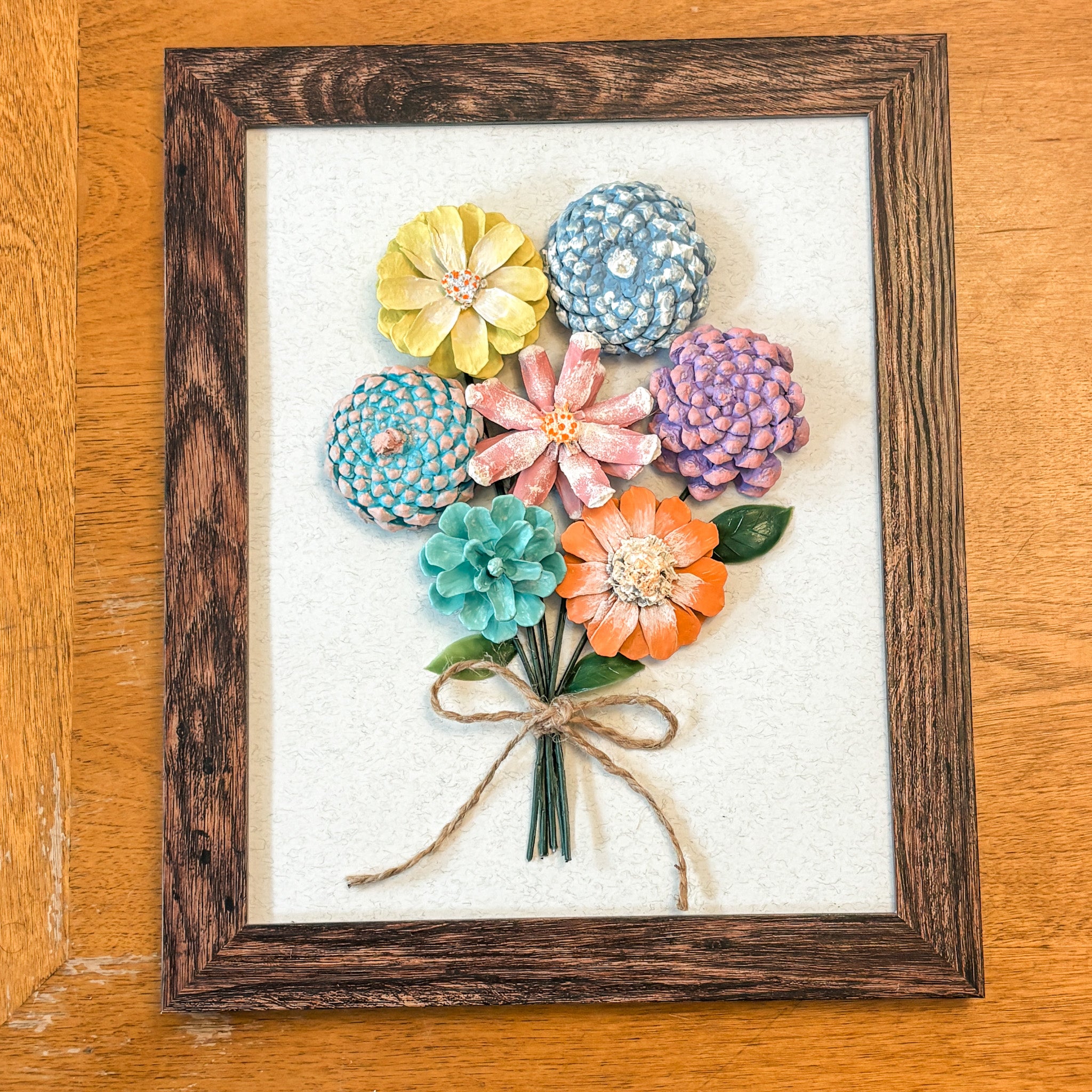 Nature-Inspired Flower Wall Art – Pinecone and Birch Handmade Piece