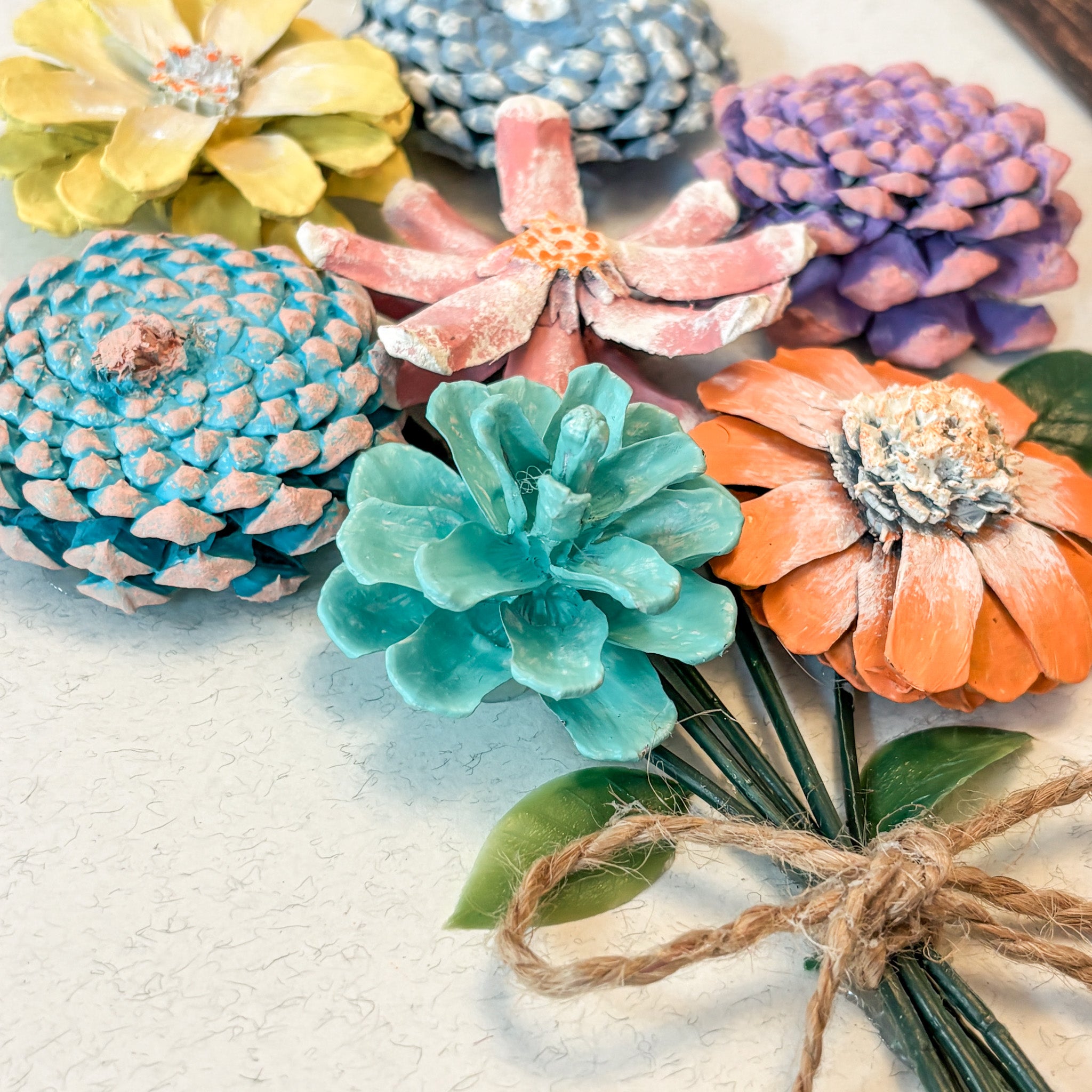Nature-Inspired Flower Wall Art – Pinecone and Birch Handmade Piece