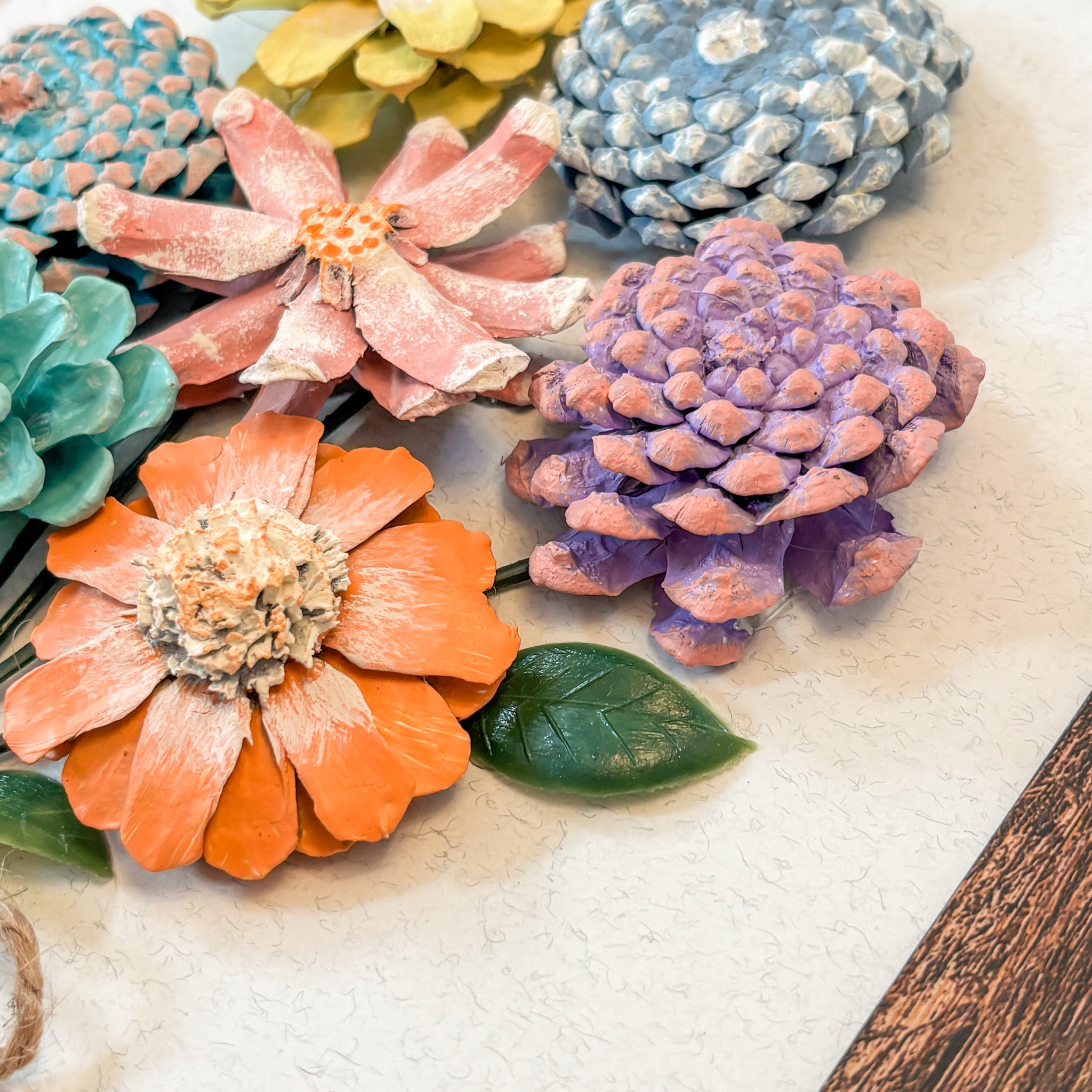Nature-Inspired Flower Wall Art – Pinecone and Birch Handmade Piece