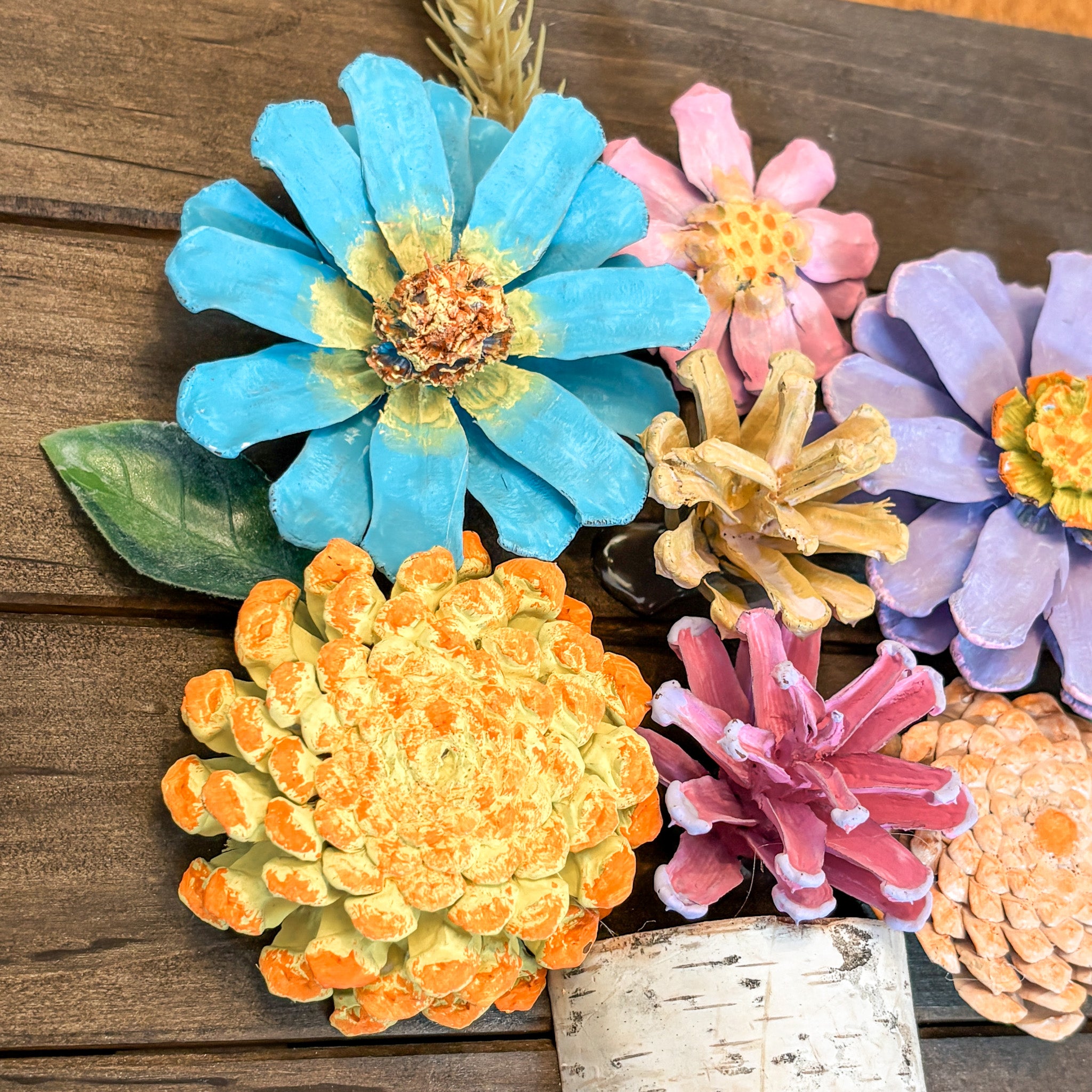 Nature-Inspired Flower Wall Art – Pinecone and Birch Handmade Piece