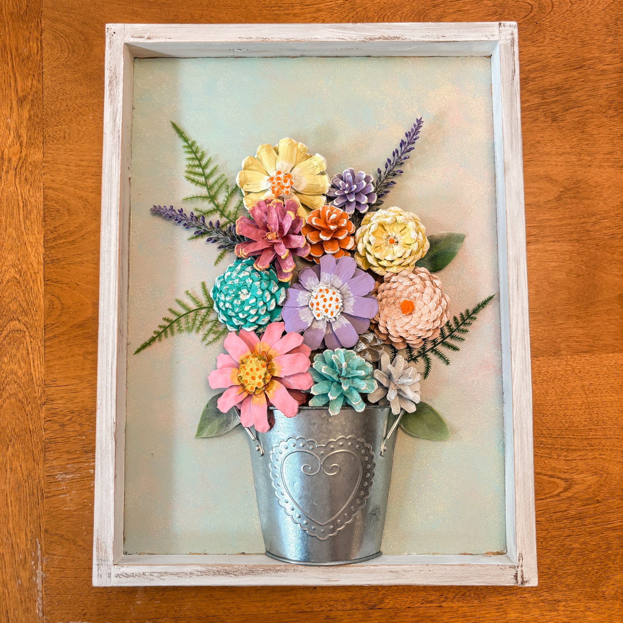 Nature-Inspired Flower Wall Art – Pinecone and Birch Handmade Piece