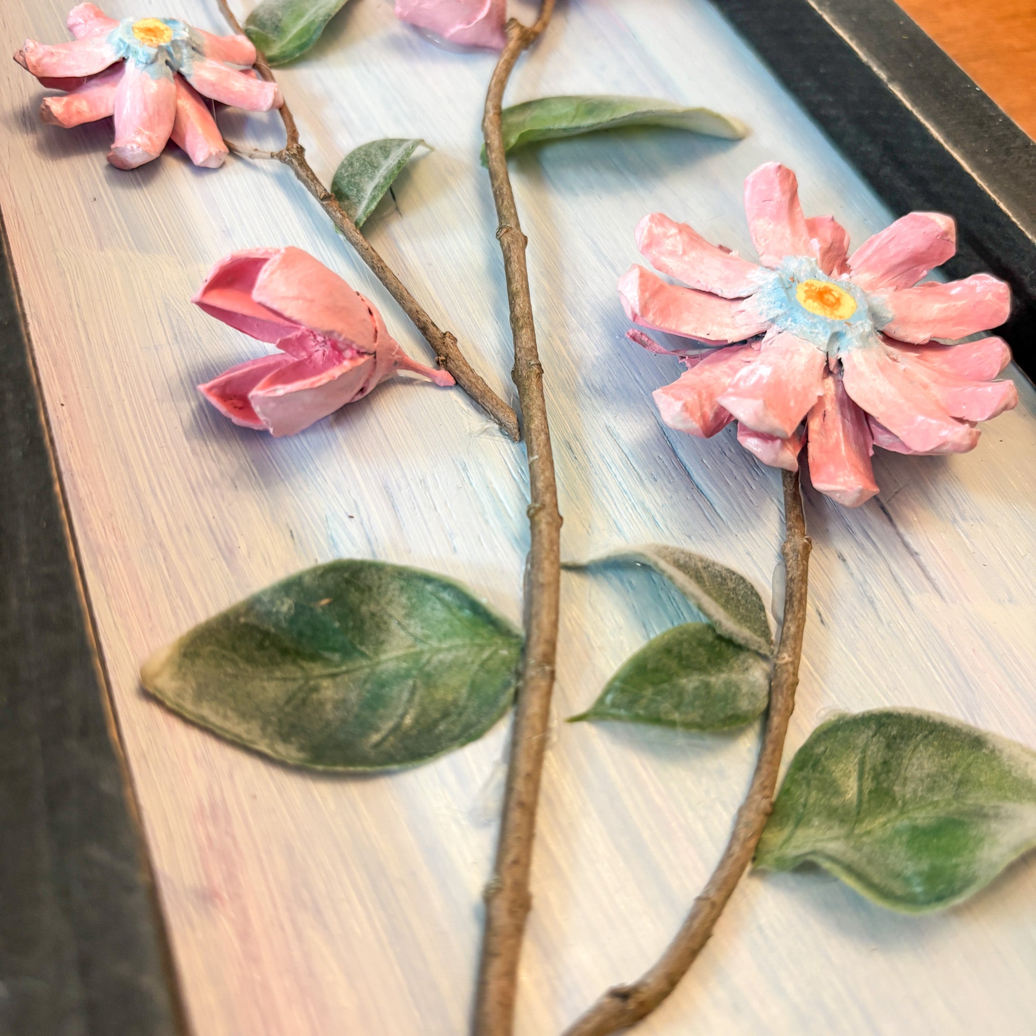 Nature-Inspired Flower Wall Art – Pinecone and Birch Handmade Piece