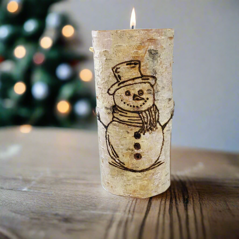 Handcrafted All Natural Birch Wood Candle - Snowman