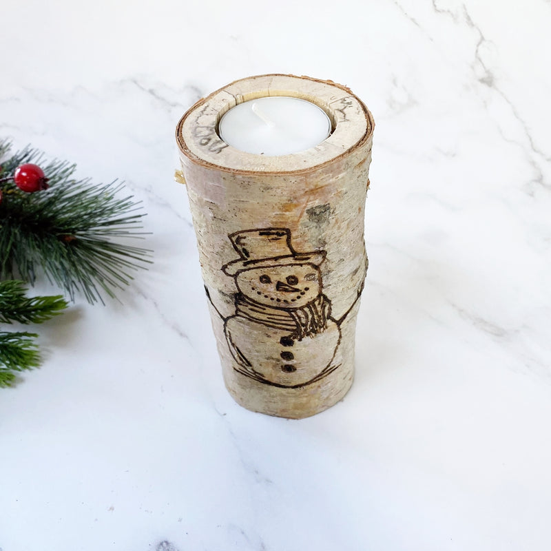 Handcrafted All Natural Birch Wood Candle - Snowman
