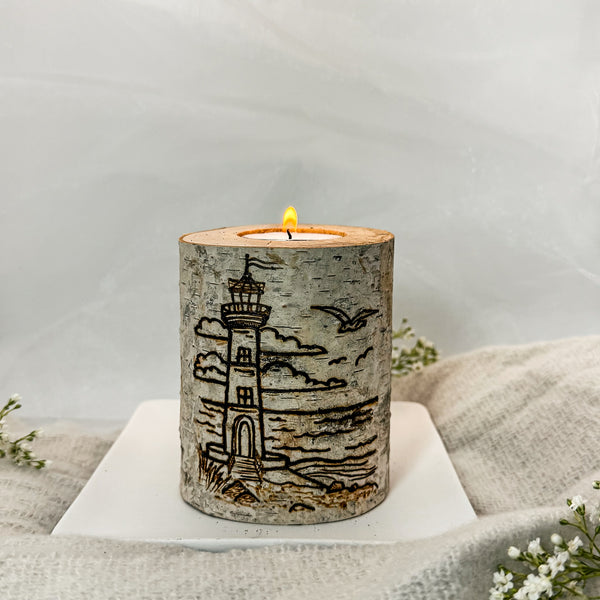 Handcrafted All Natural Birch Wood Candle - Light House Beach