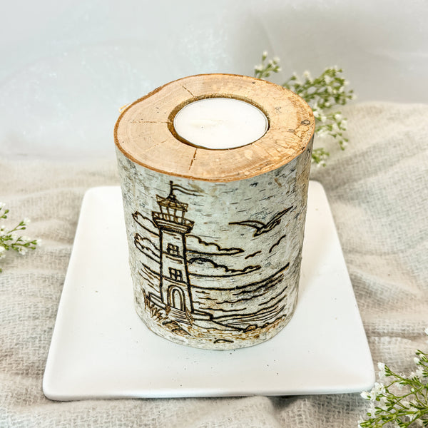 Handcrafted All Natural Birch Wood Candle - Light House Beach