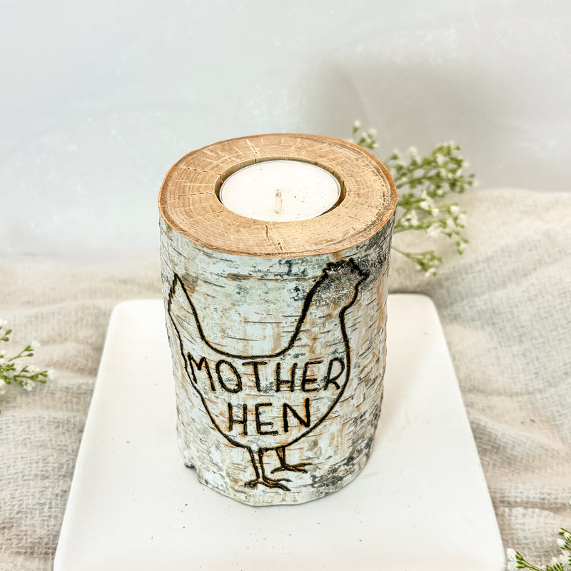 Handcrafted All Natural Birch Wood Memorial Candle - Mother Hen