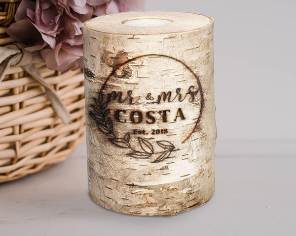 Anniversary Handcrafted Birch Wood Candle - Established Date