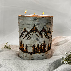 Mountain Scenery Birch Wood Candle