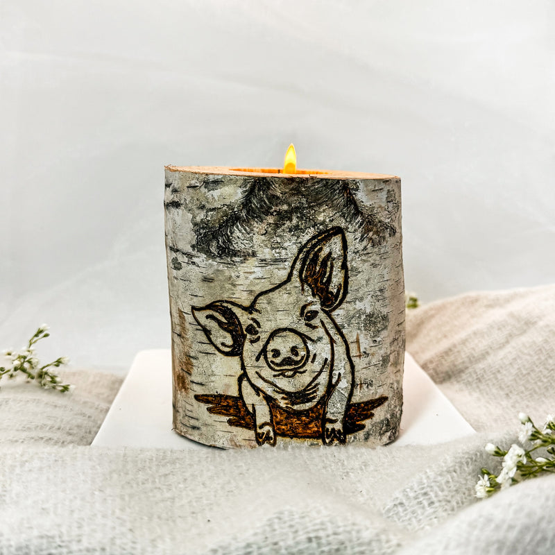 Handcrafted All Natural Birch Wood Candle - Pig