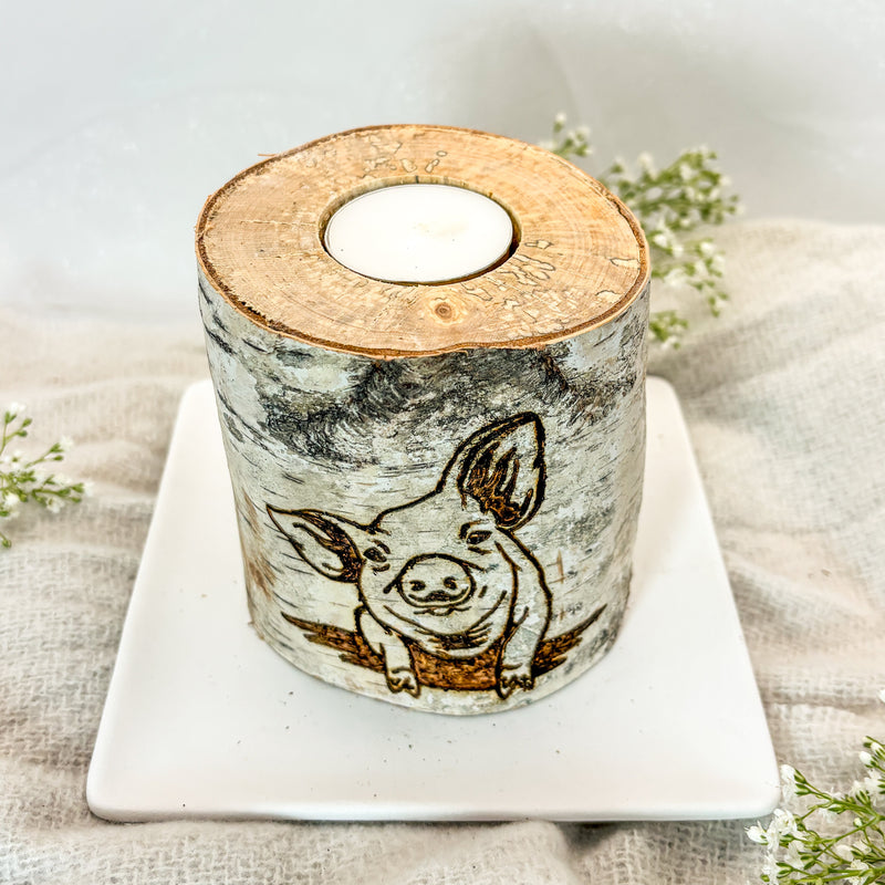 Handcrafted All Natural Birch Wood Candle - Pig