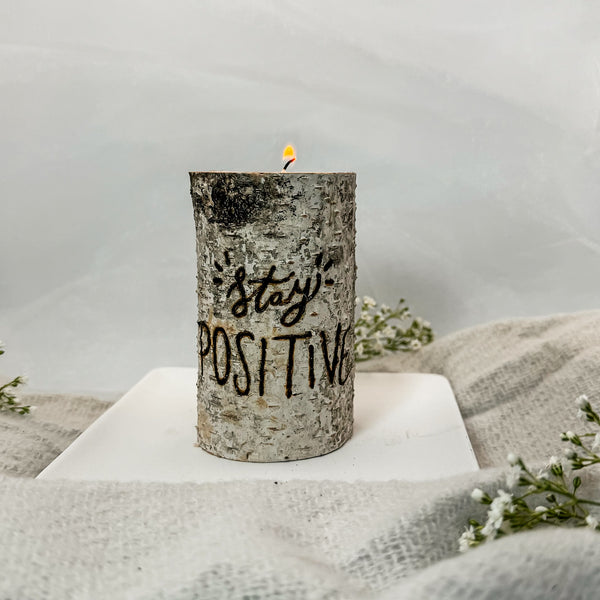 Handcrafted All Natural Birch Wood Candle - Stay Positive