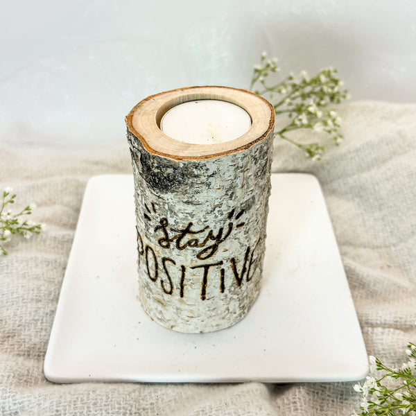 Handcrafted All Natural Birch Wood Candle - Stay Positive