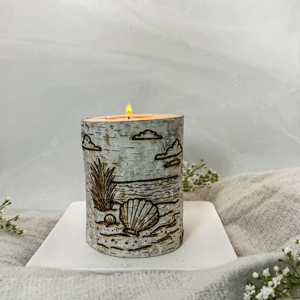 Handcrafted All Natural Birch Wood Candle - Sea Shell Beach