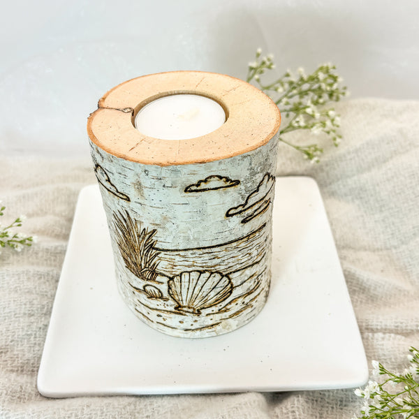 Handcrafted All Natural Birch Wood Candle - Sea Shell Beach