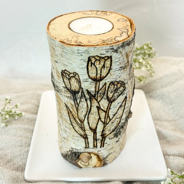 Handcrafted All Natural Birch Wood Candle - Spring Tulips