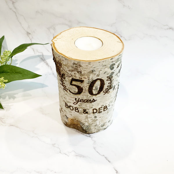 Anniversary Handcrafted Birch Wood Candle - First Names