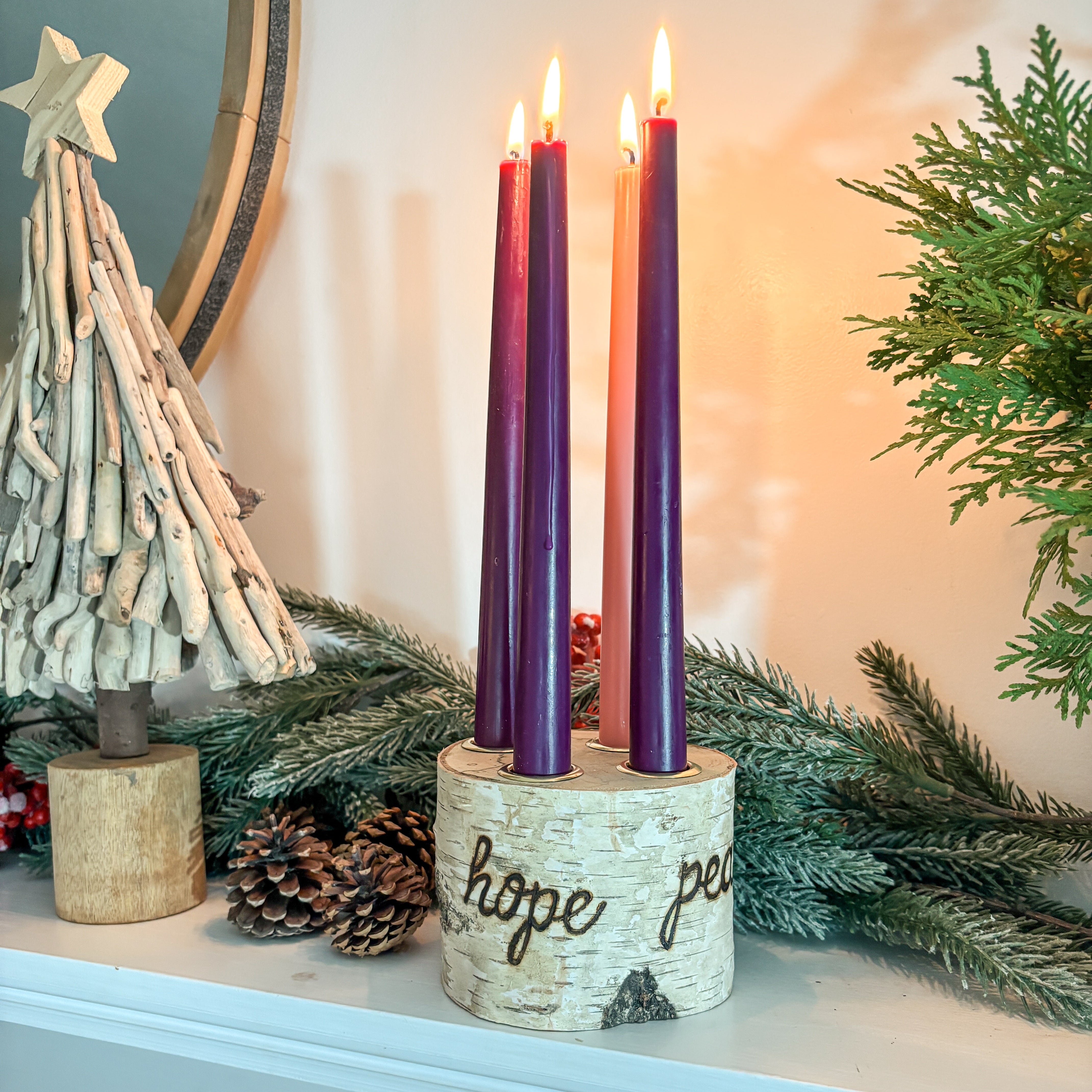 4 Candle Birch Log Advent Wreath