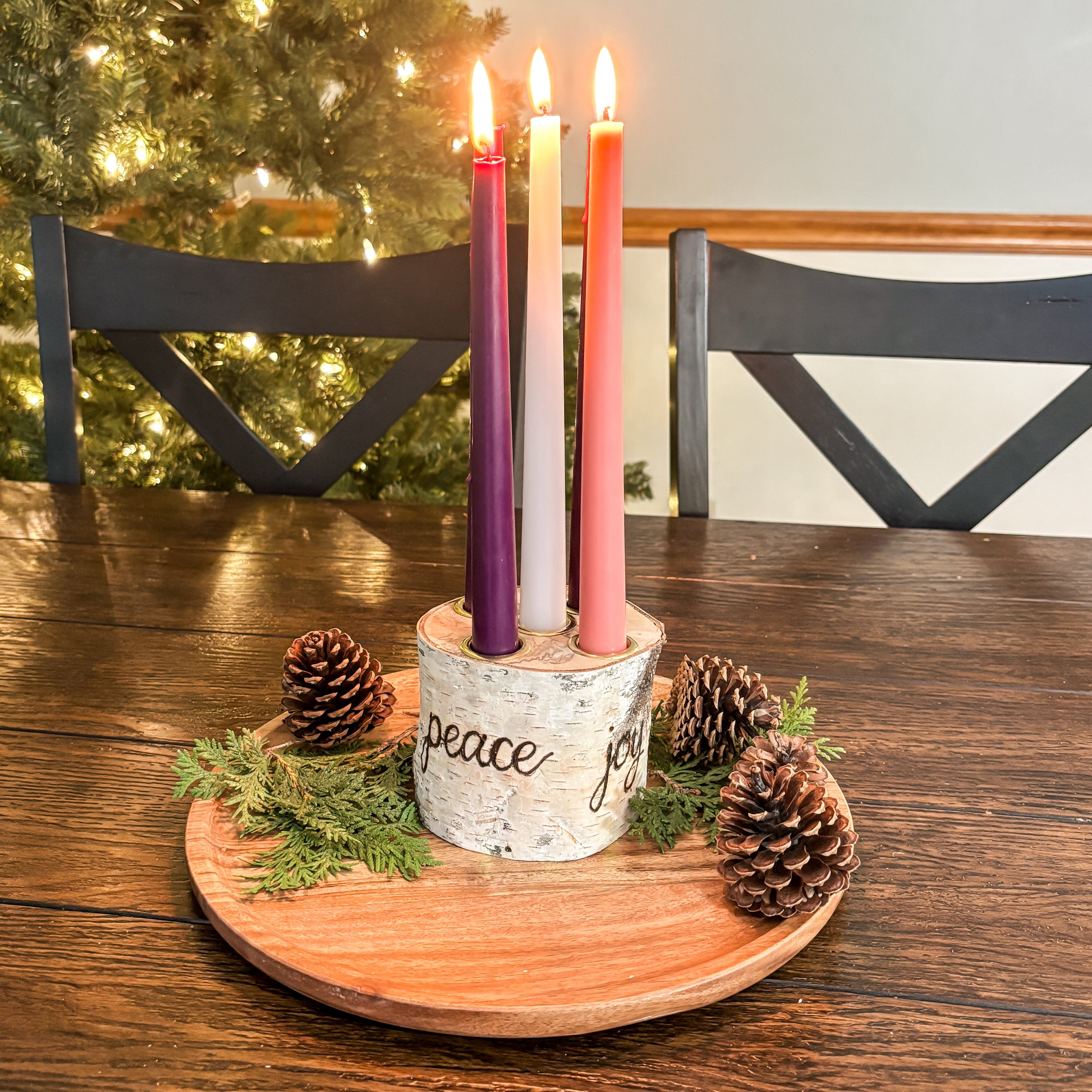 12-inch Rustic Wood Advent Wreath Display Tray