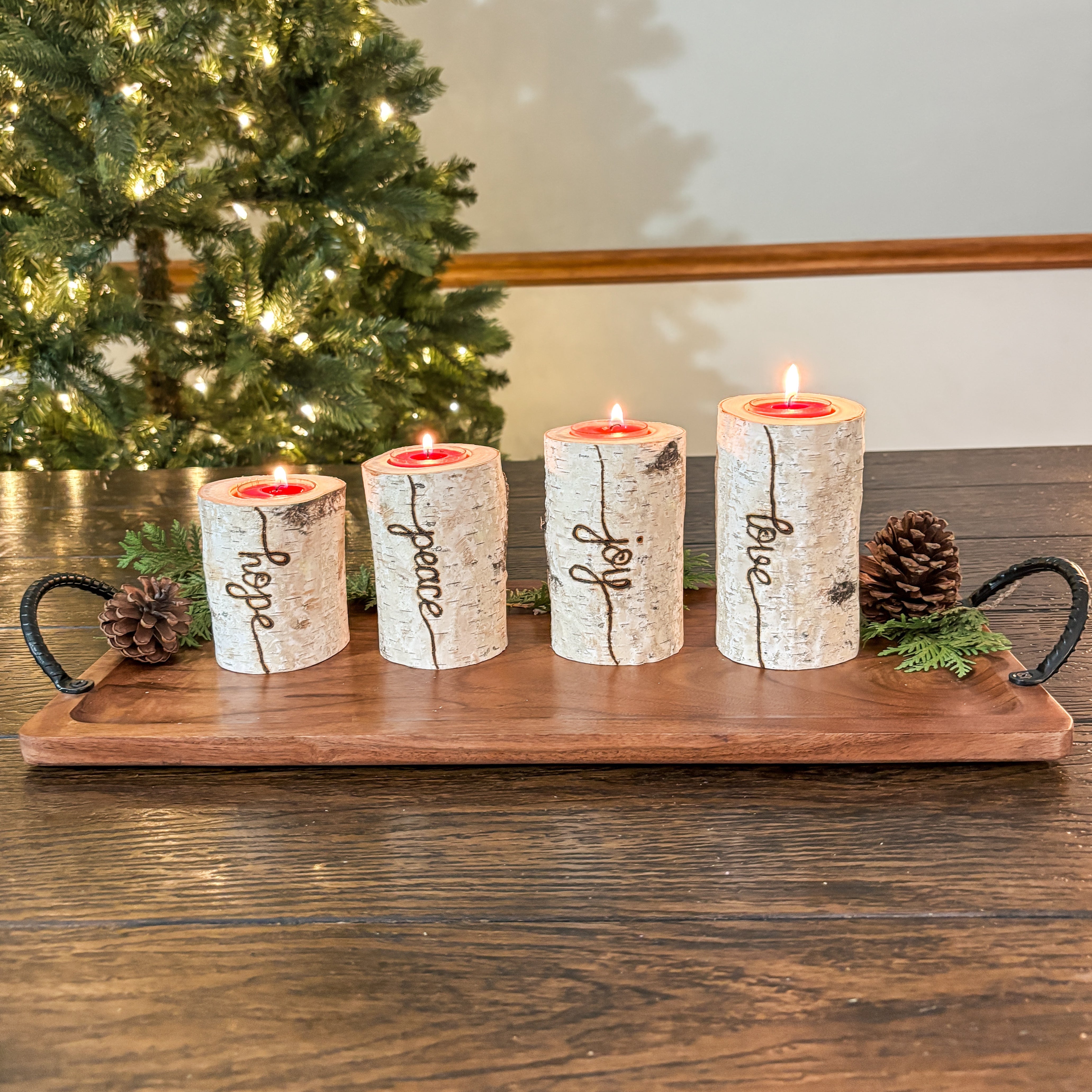 18-inch Rectangle Wood Advent Wreath Display Tray