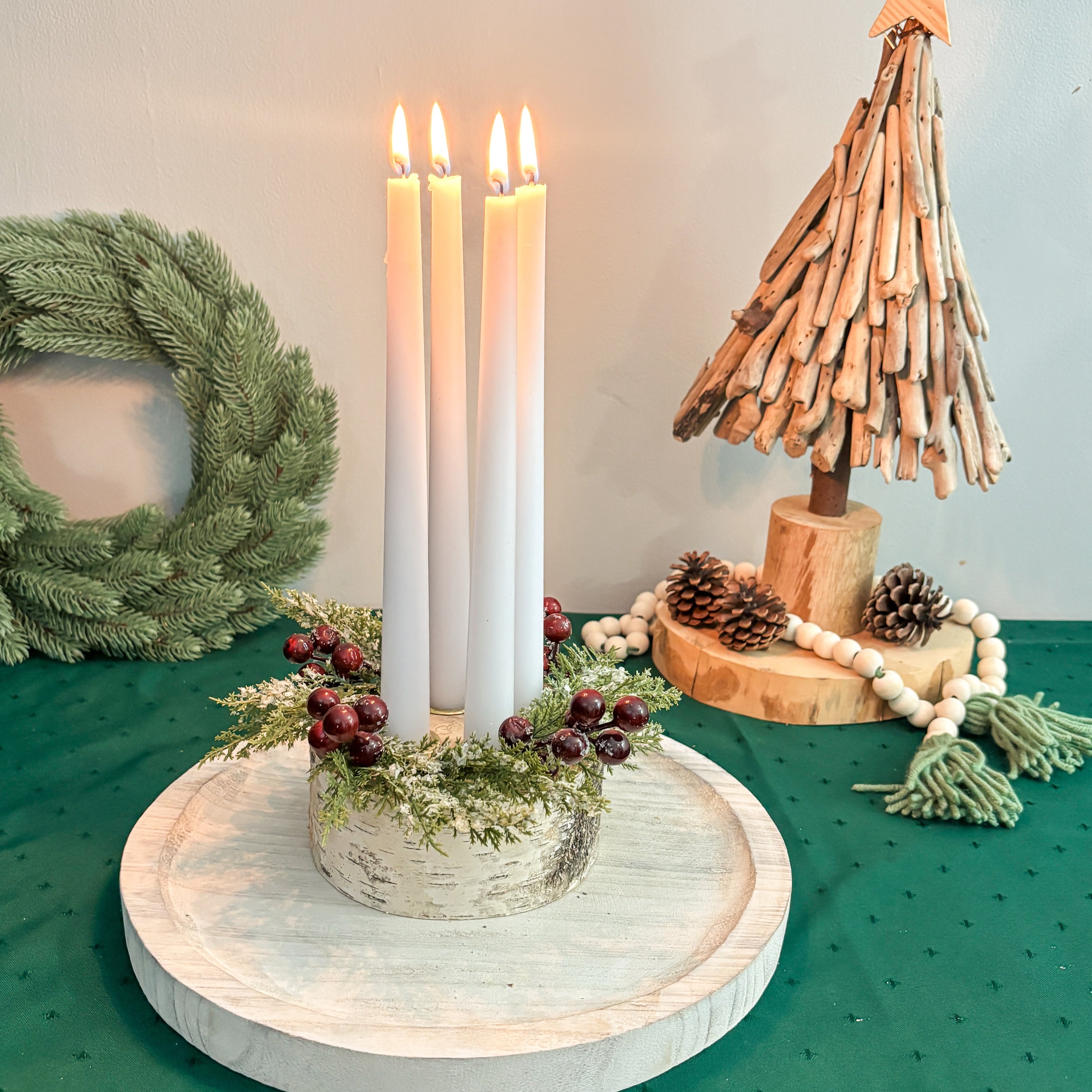 Birch Log Holiday Taper Candle Centerpiece