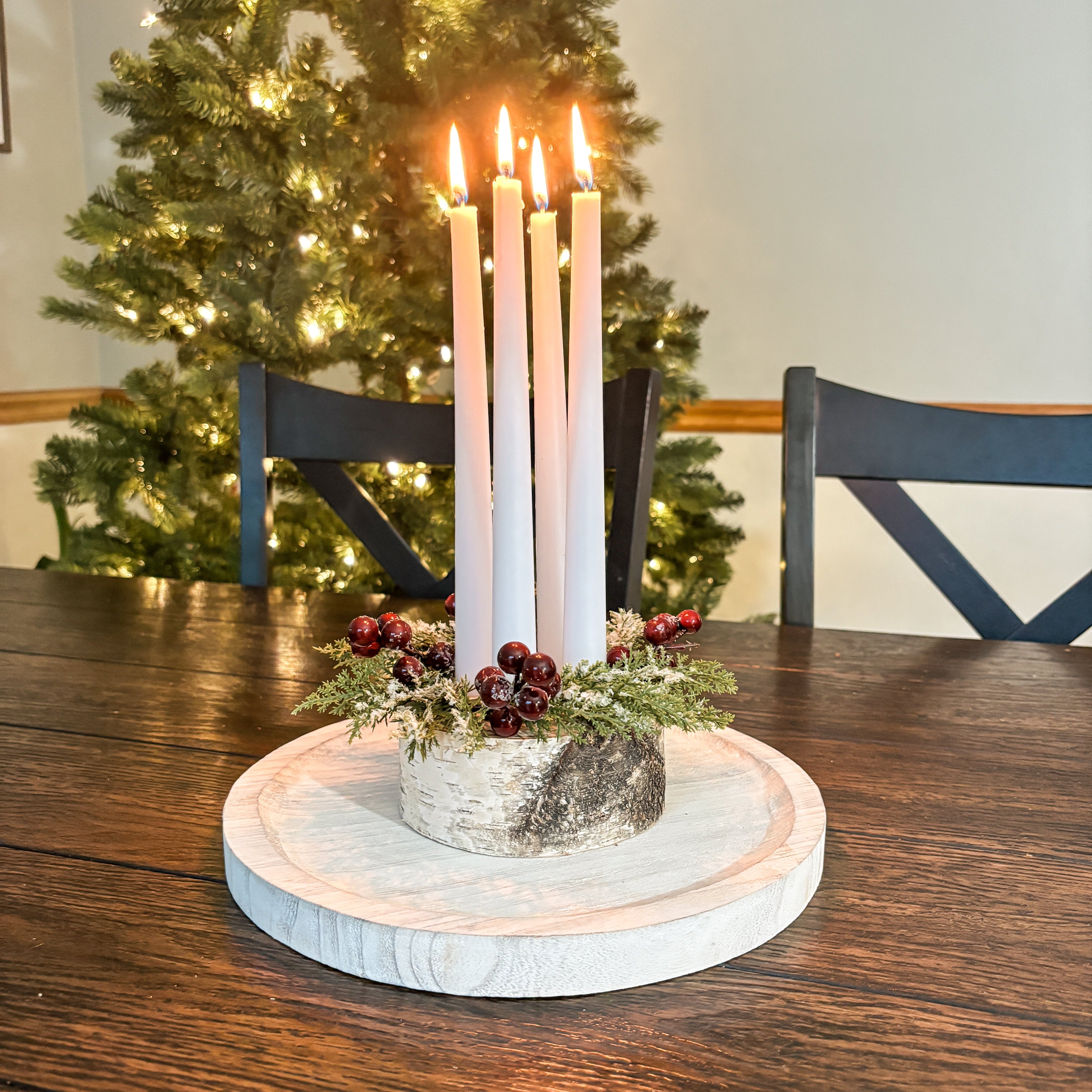 Birch Log Holiday Taper Candle Centerpiece