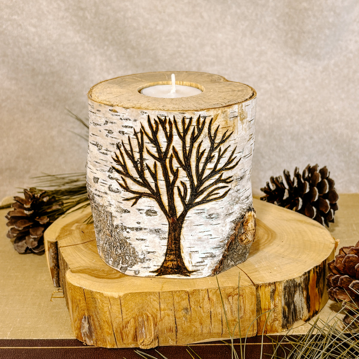 Birch Wood Tea Light Candle Holder