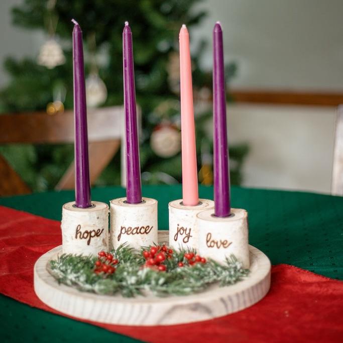4 Candle Gifts of Christmas Birch Advent Wreath Set