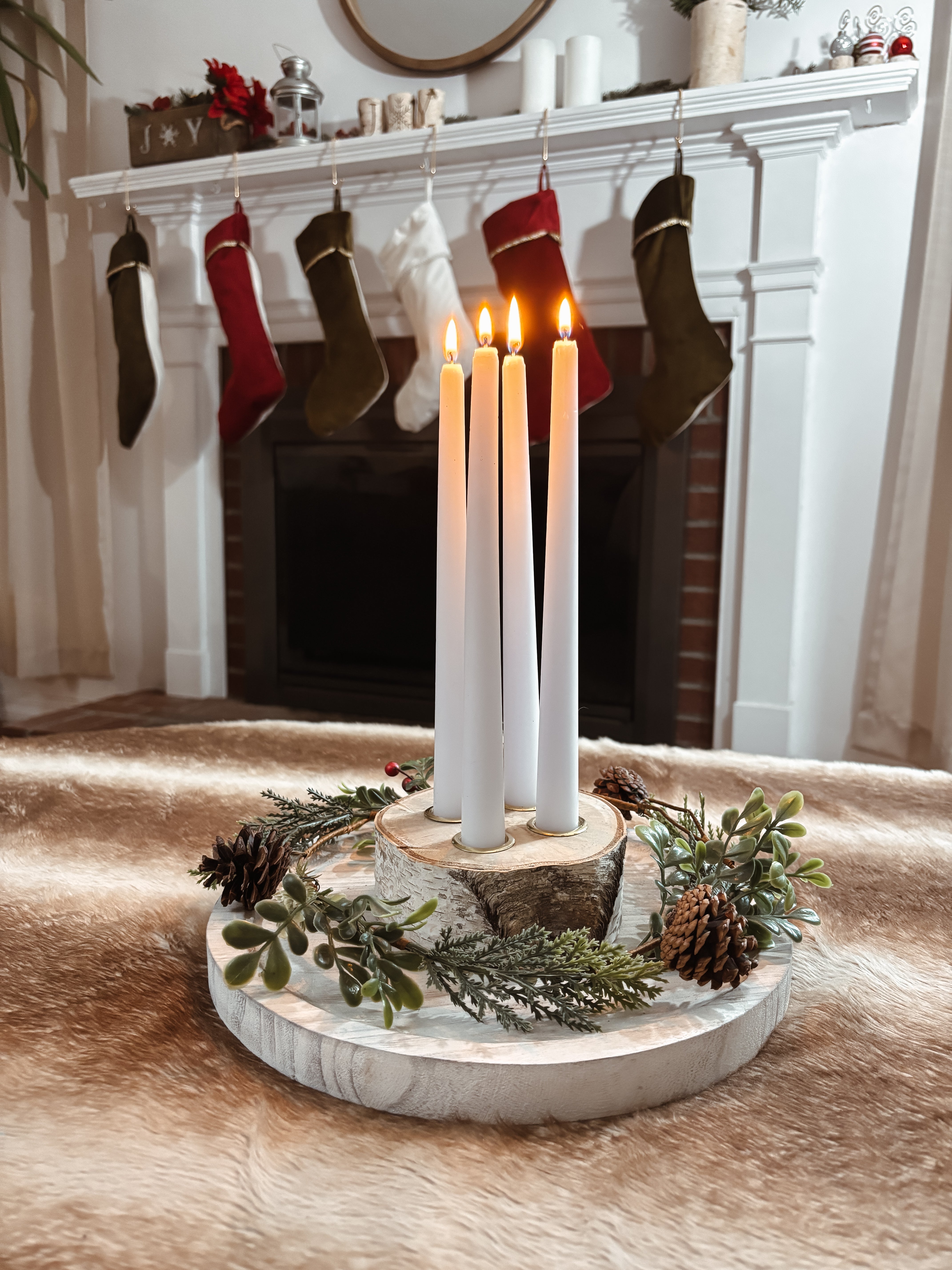 Taper Candle Birch Log Centerpiece - 4 Candle