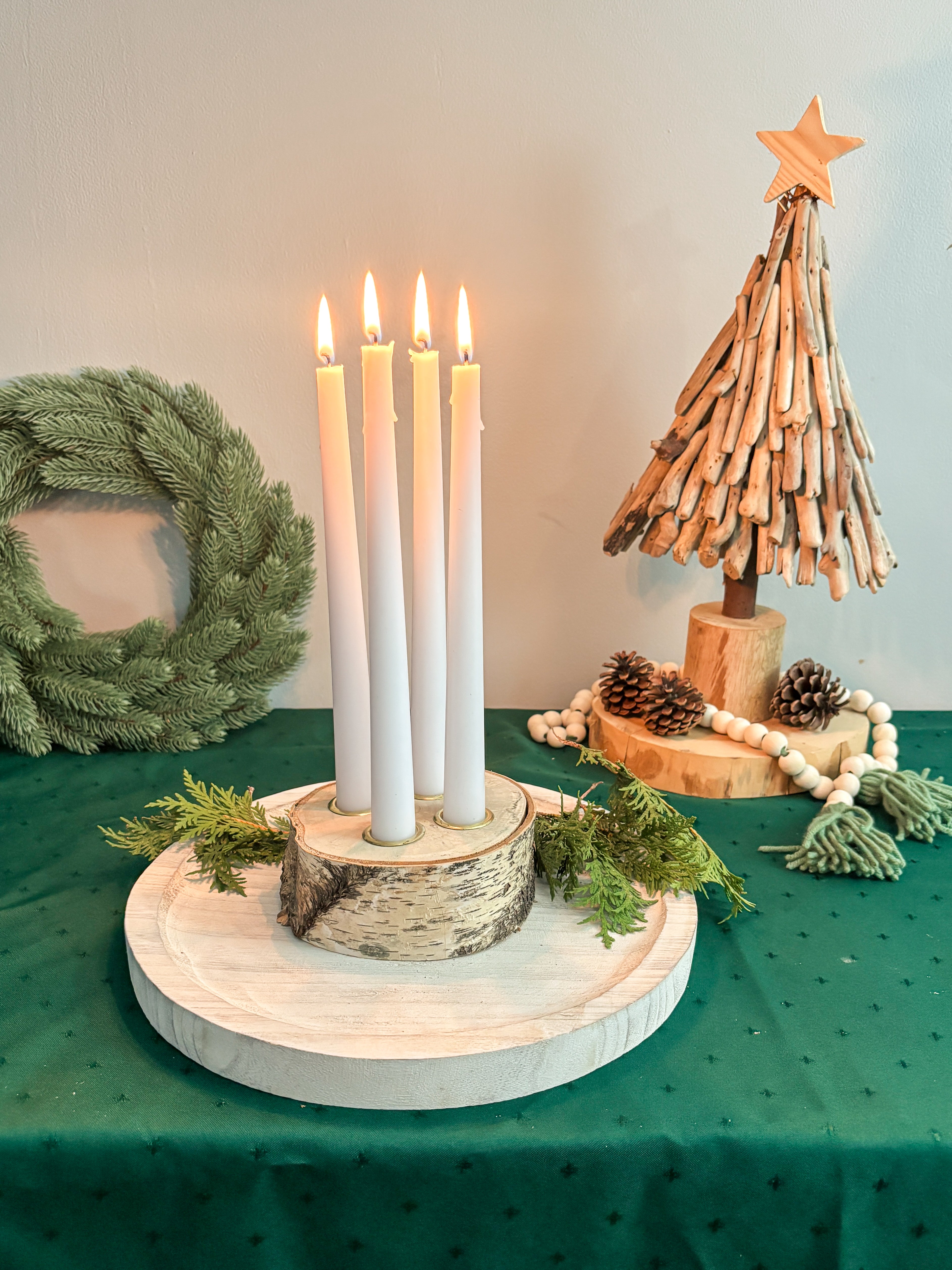 Taper Candle Birch Log Centerpiece - 4 Candle