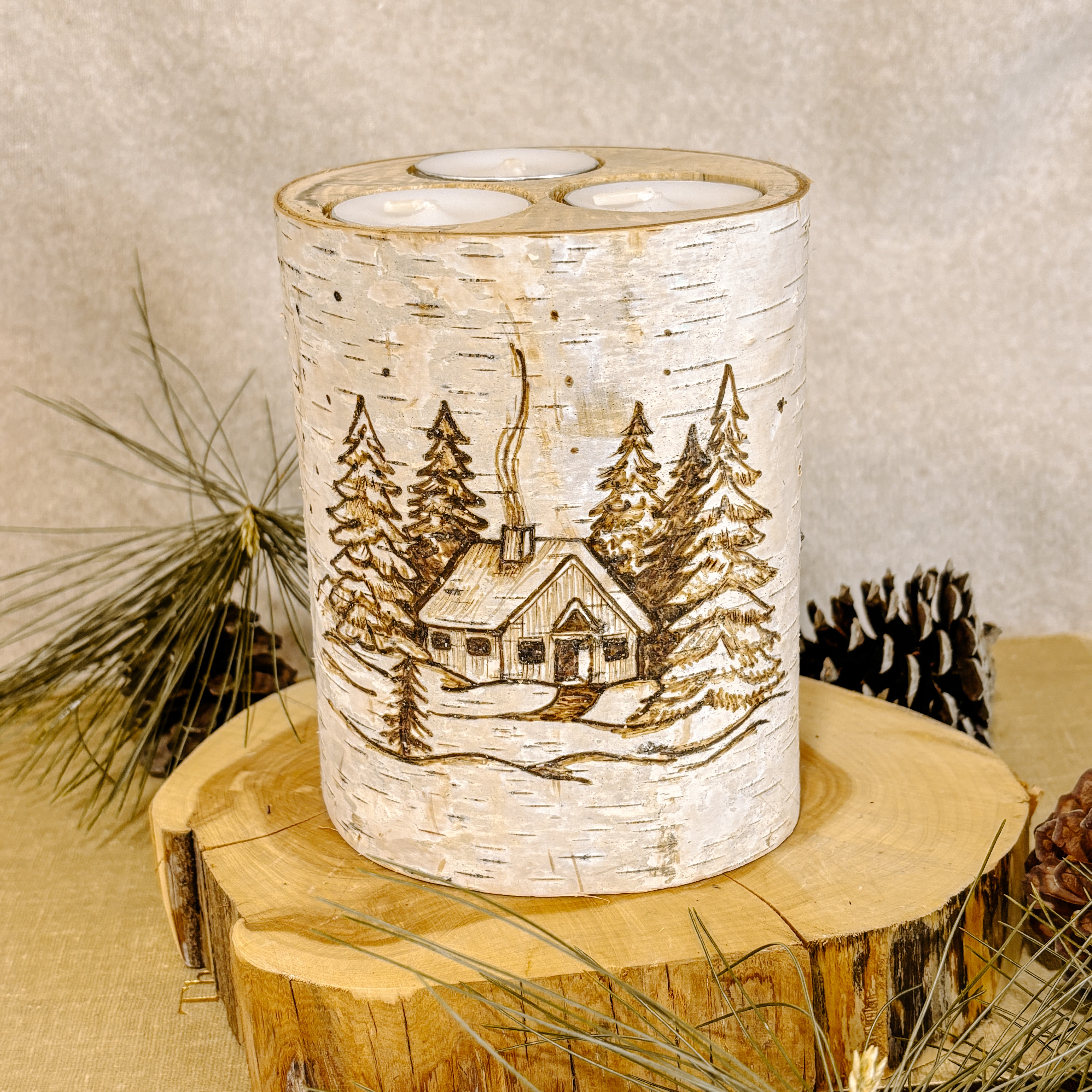 Handcrafted All Natural XL Birch Wood Candle - Cabin in the Woods