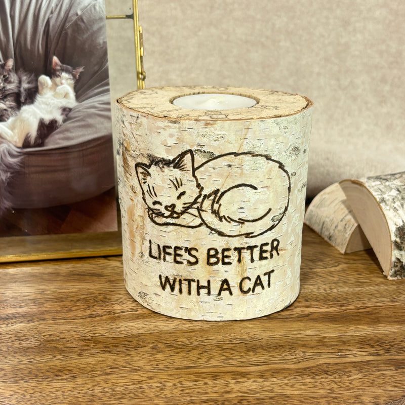 Handcrafted All Natural Birch Wood Candle - Cat Lover