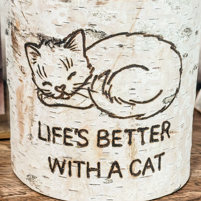 Handcrafted All Natural Birch Wood Candle - Cat Lover